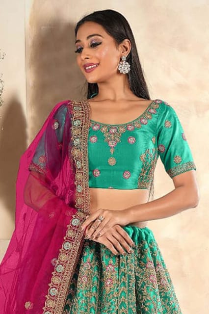 Gajiwala Womens Net Lehenga Green 8226