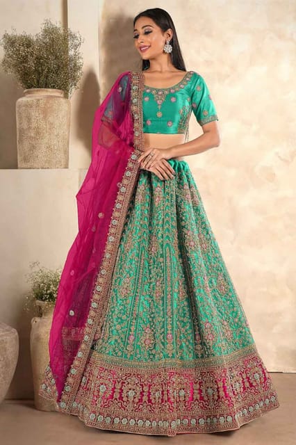 Gajiwala Womens Net Lehenga Green 8226