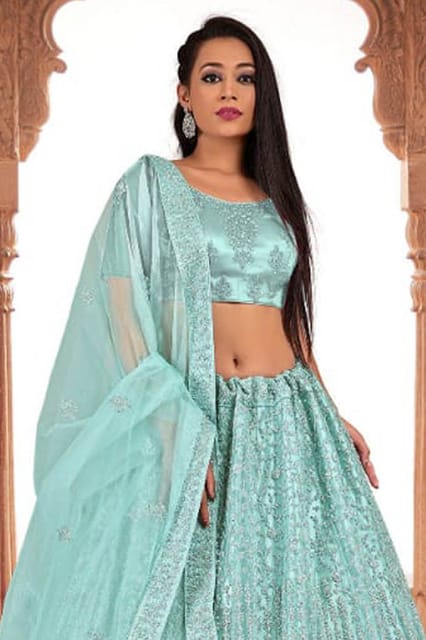 Gajiwala Womens Net Lehenga Green 8313