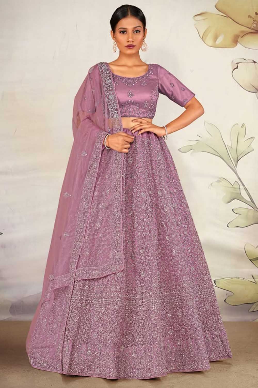 Gajiwala Womens Net Lehenga Purple 8389