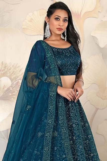 Gajiwala Womens Net Lehenga Deep Blue 8390