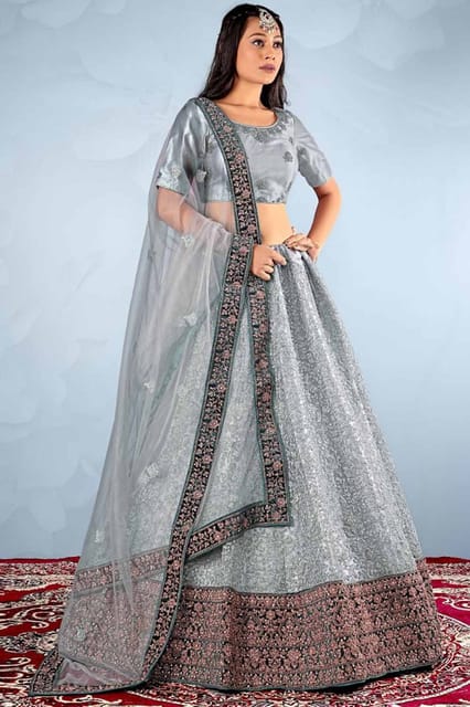 Gajiwala Womens Net Lehenga Grey Rama 8744