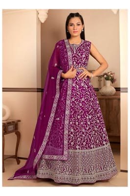 Gajiwala Womens Long Frock With Dupatta Wine 21298