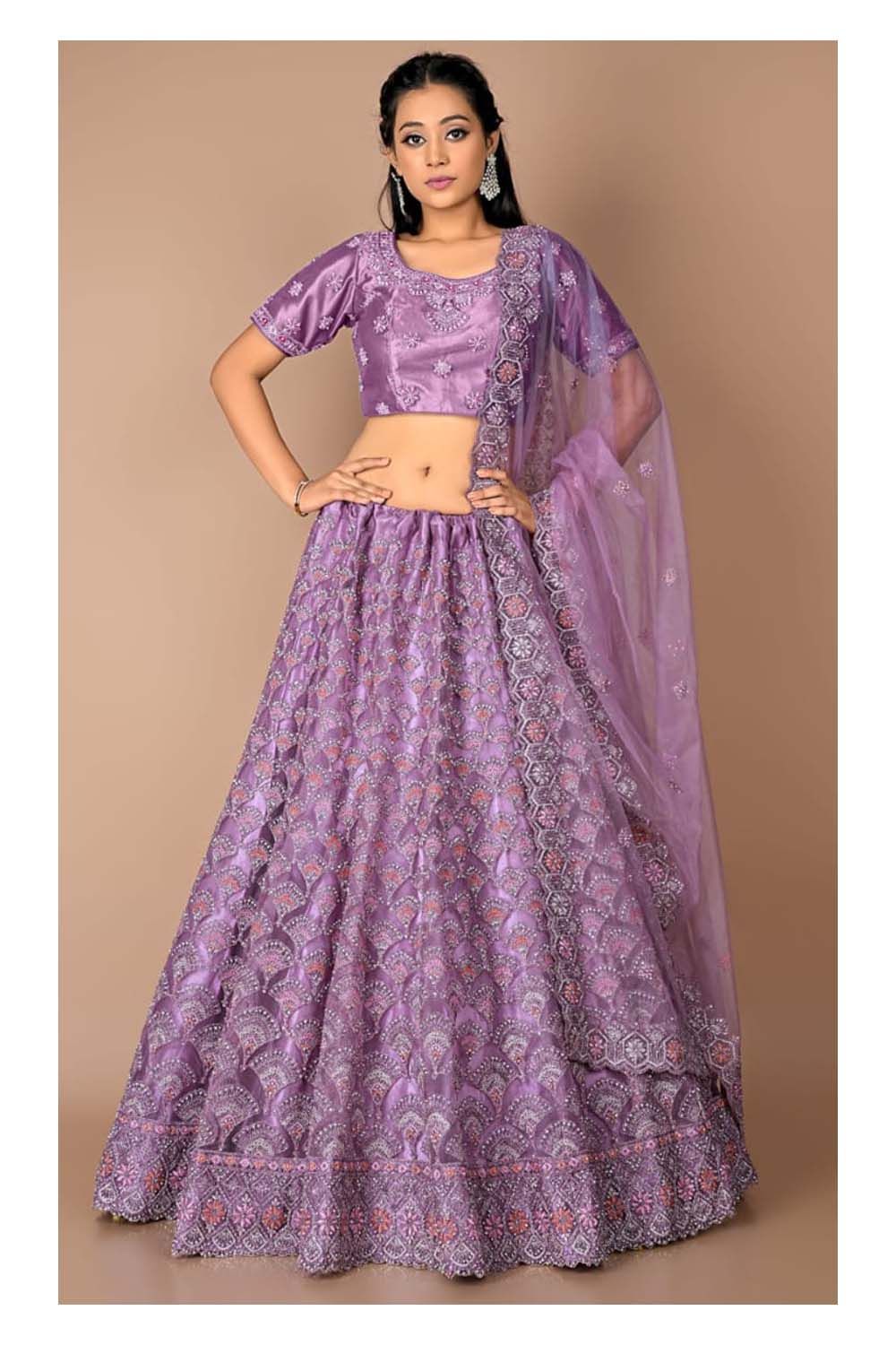 Gajiwala Womens Net Lehenga Purple 8087