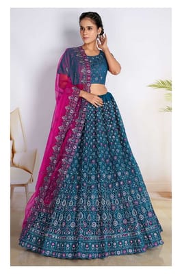 Gajiwala Womens Net Lehenga Morpich-Rani Pink 8148