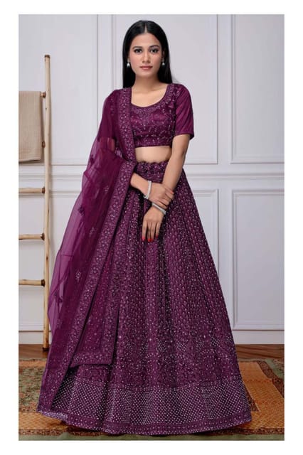 Gajiwala Womens Net Lehenga Wine 8103