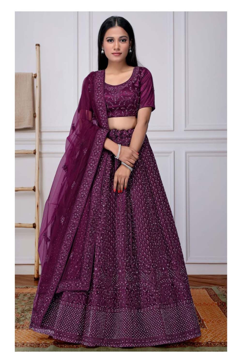 Gajiwala Womens Net Lehenga Wine 8103