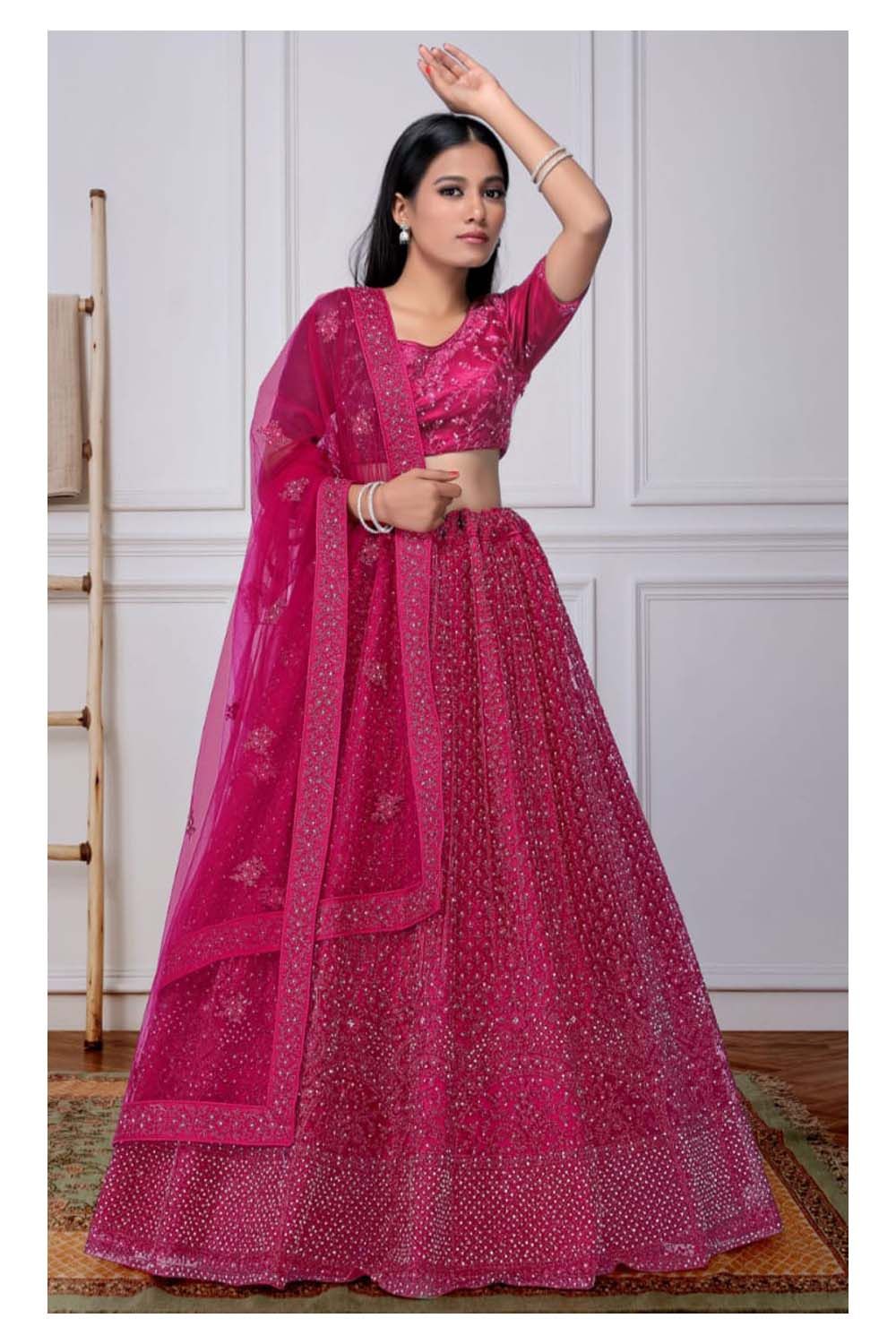 Gajiwala Womens Net Lehenga Rani Pink 8103