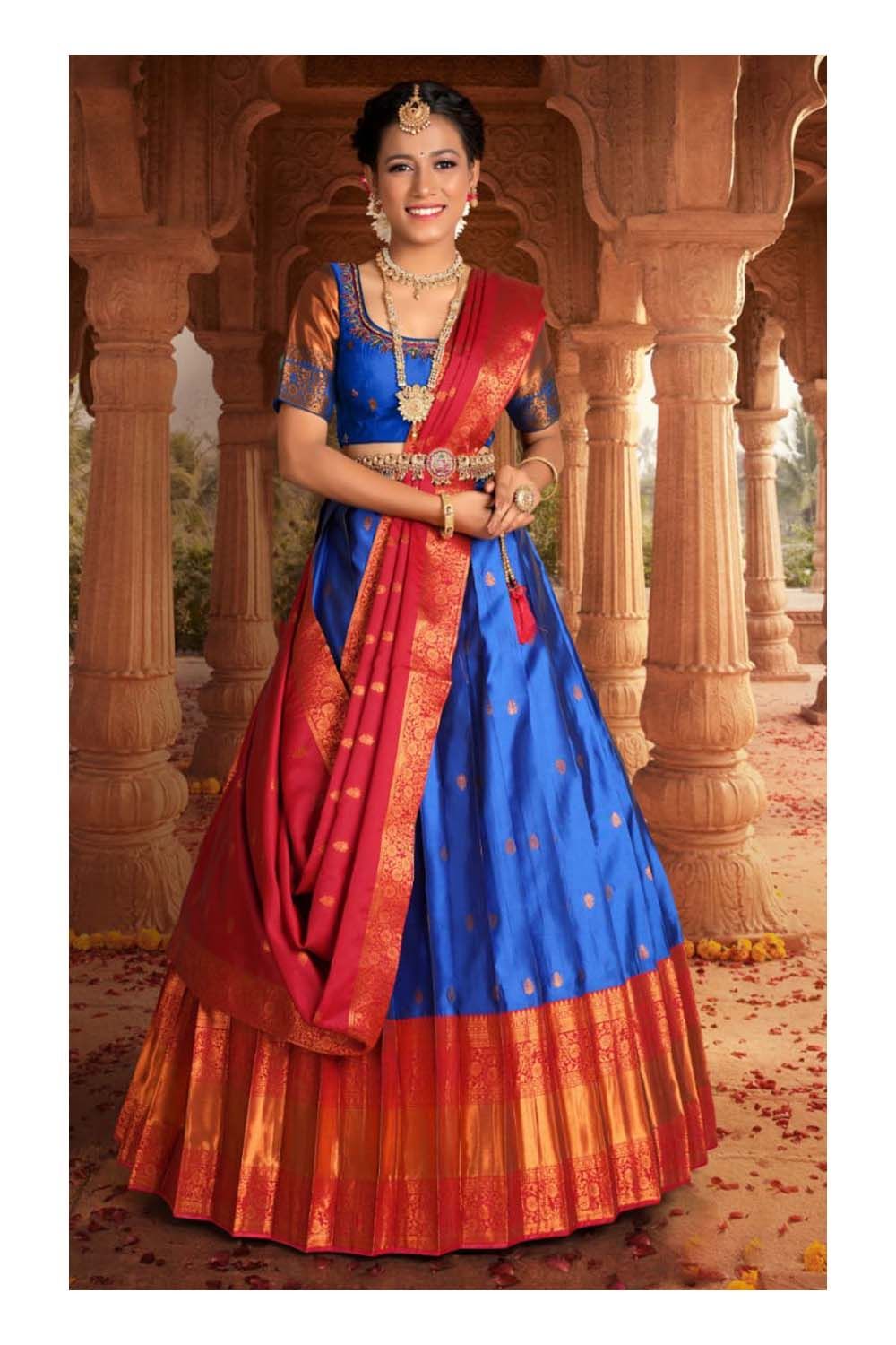 Gajiwala Womens BanarasLehenga Royal Blue-Red16651