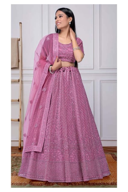 Gajiwala Womens Net Lehenga Dark Pink 8103