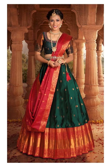 Gajiwala Womens BanarasLehenga Bright Green-Red16651