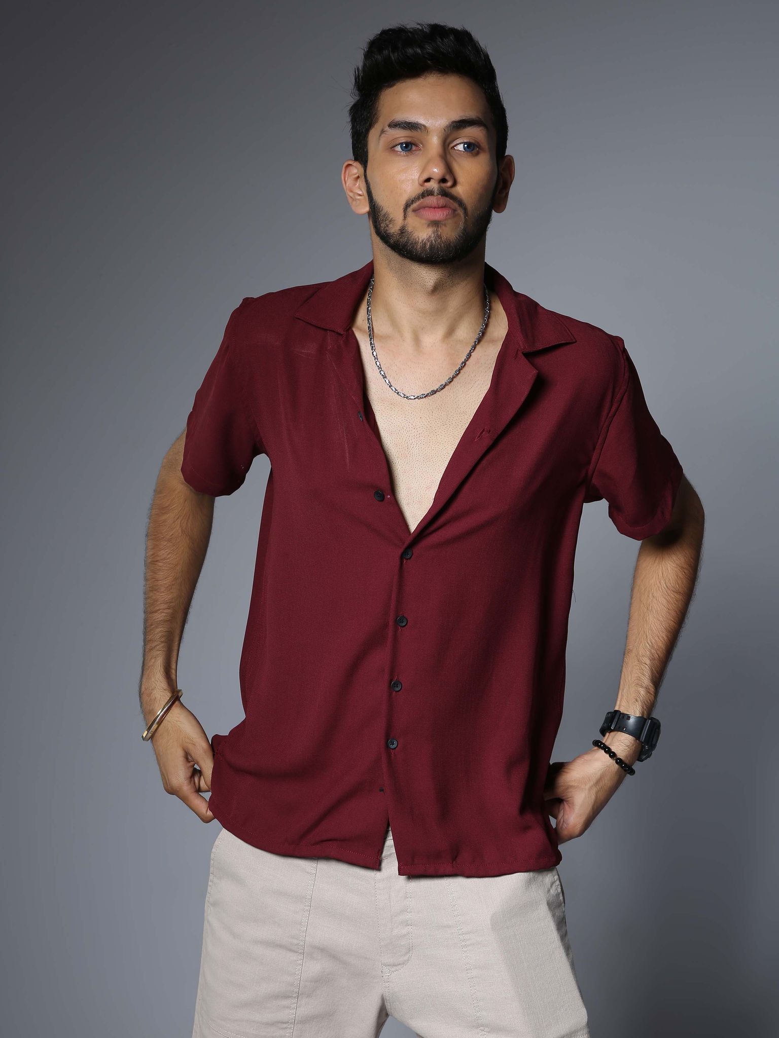 Men Hippie Oversized shirt - Wine