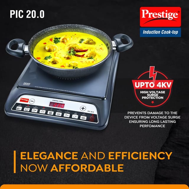 Prestige PIC 20 1600 Watts Induction Cooktop |Indian Menu Option|Automatic power & temperature adjustment|Automatic Voltage Control|1 year warranty|Black