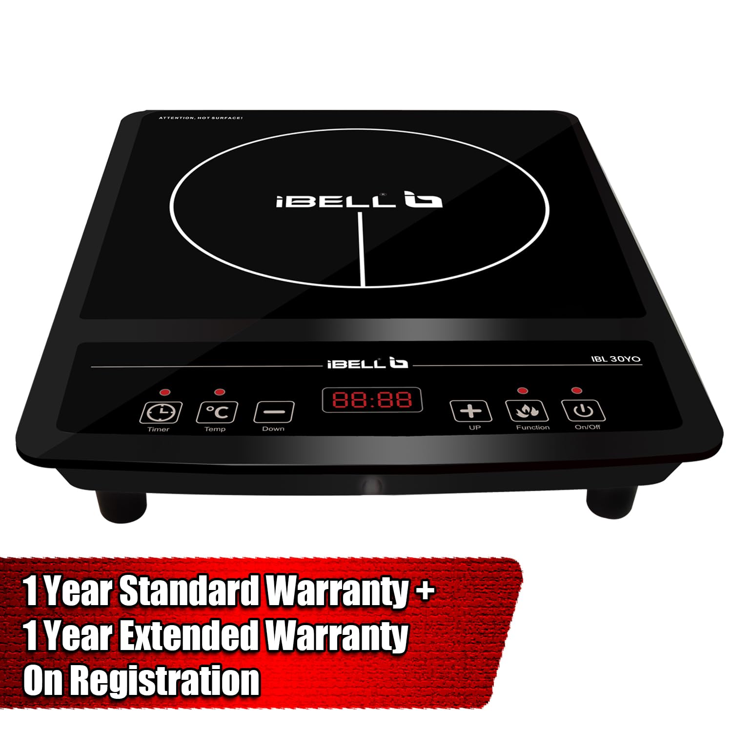 iBELL IBL30YO Induction Cooktop with Crystal Glass Top, 2000W, Auto Shut Off and Overheat Protection, BIS Certified (Black)