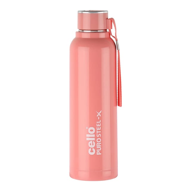 Cello Puro Steel-X Benz 900 | Leak Proof| Wide Mouth & Easy to Open | Insulated Inner Steel Outer Plastic Water Bottle | 730ml | Peach