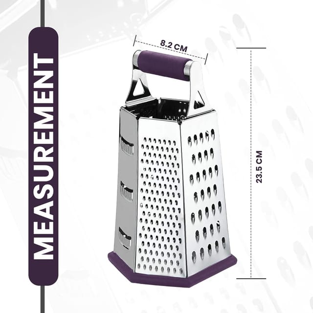 Utopia Kitchen - Cheese Grater & Shredder - Stainless Steel - 6 Sided Box Grater - Large Grating Surface with 6 Razor Sharp Blades - Non Slippery rubber bottom - (Plum)