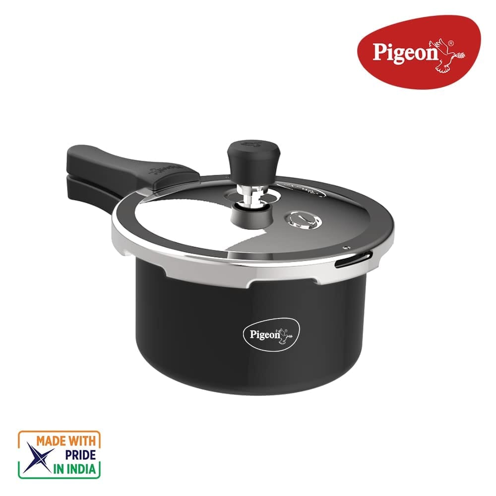 Pigeon Aluminium Hard Anodised Pressure Cooker Outer Lid with Induction Base (Black, 2 L)