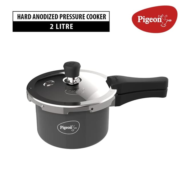 Pigeon Aluminium Hard Anodised Pressure Cooker Outer Lid with Induction Base (Black, 2 L)