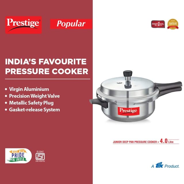 Prestige Popular Junior Deep Pan Pressure Cooker, 4 Liters