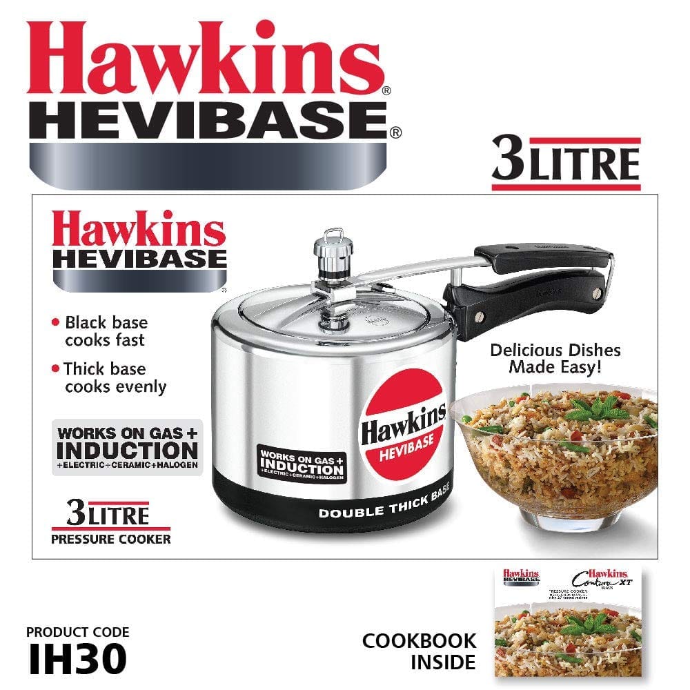 Hawkins 3 Litre Hevibase Pressure Cooker, Induction Inner Lid Cooker, Silver (IH30)