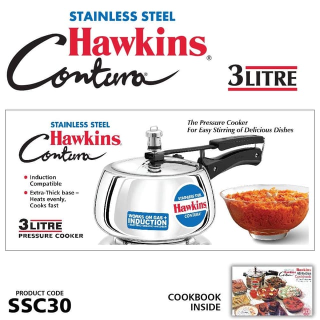 Hawkins Stainless Steel Contura 3 Litre Inner Lid Pressure Cooker Induction Compatible