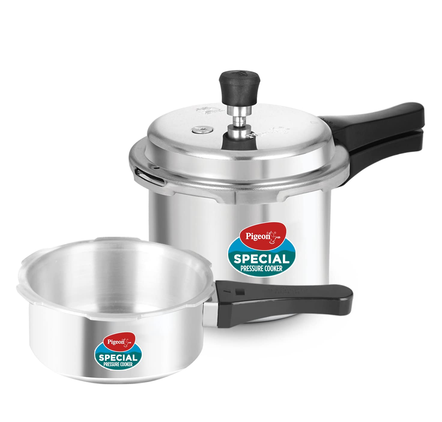 Pigeon By Stovekraft Special Aluminium Pressure Cooker Combo with Outer Lid Gas Stove Compatible 2, 3, 5 Litre Capacity for Healthy Cooking (Silver)