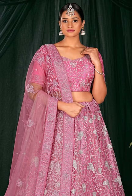 Gajiwala Womens Net Lehenga Pink-9189