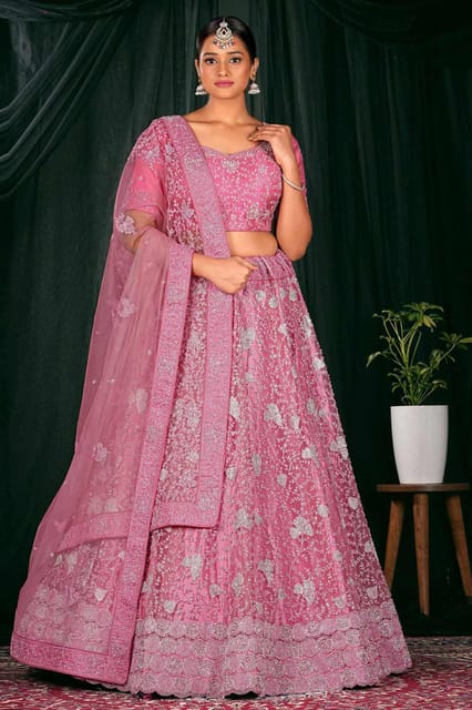 Gajiwala Womens Net Lehenga Pink-9189