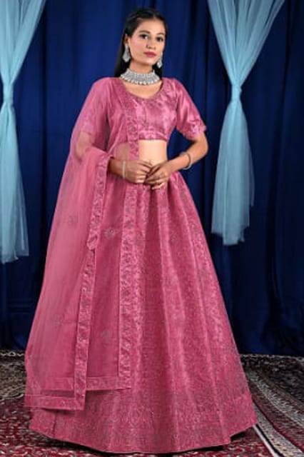 Gajiwala Womens Net Lehenga Pink-8968