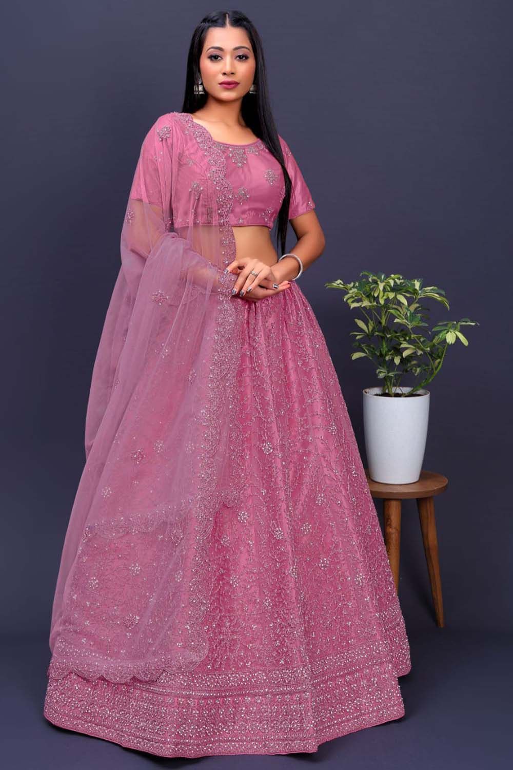 Gajiwala Womens Net Lehenga Pink-8973