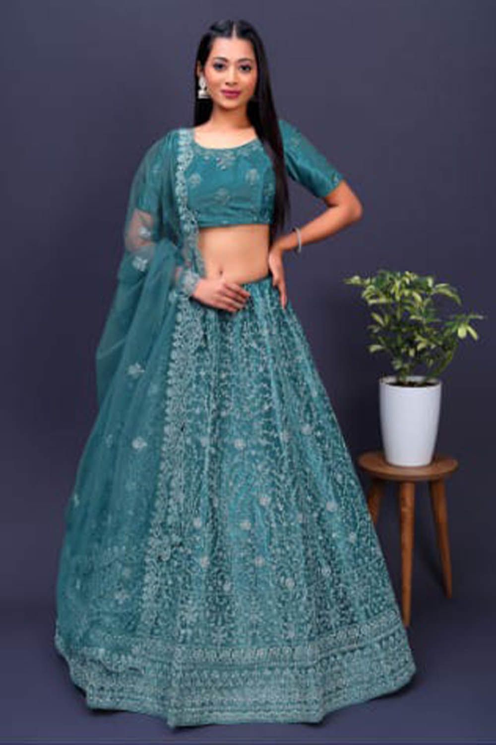 Gajiwala Womens Net Lehenga M.green-8973