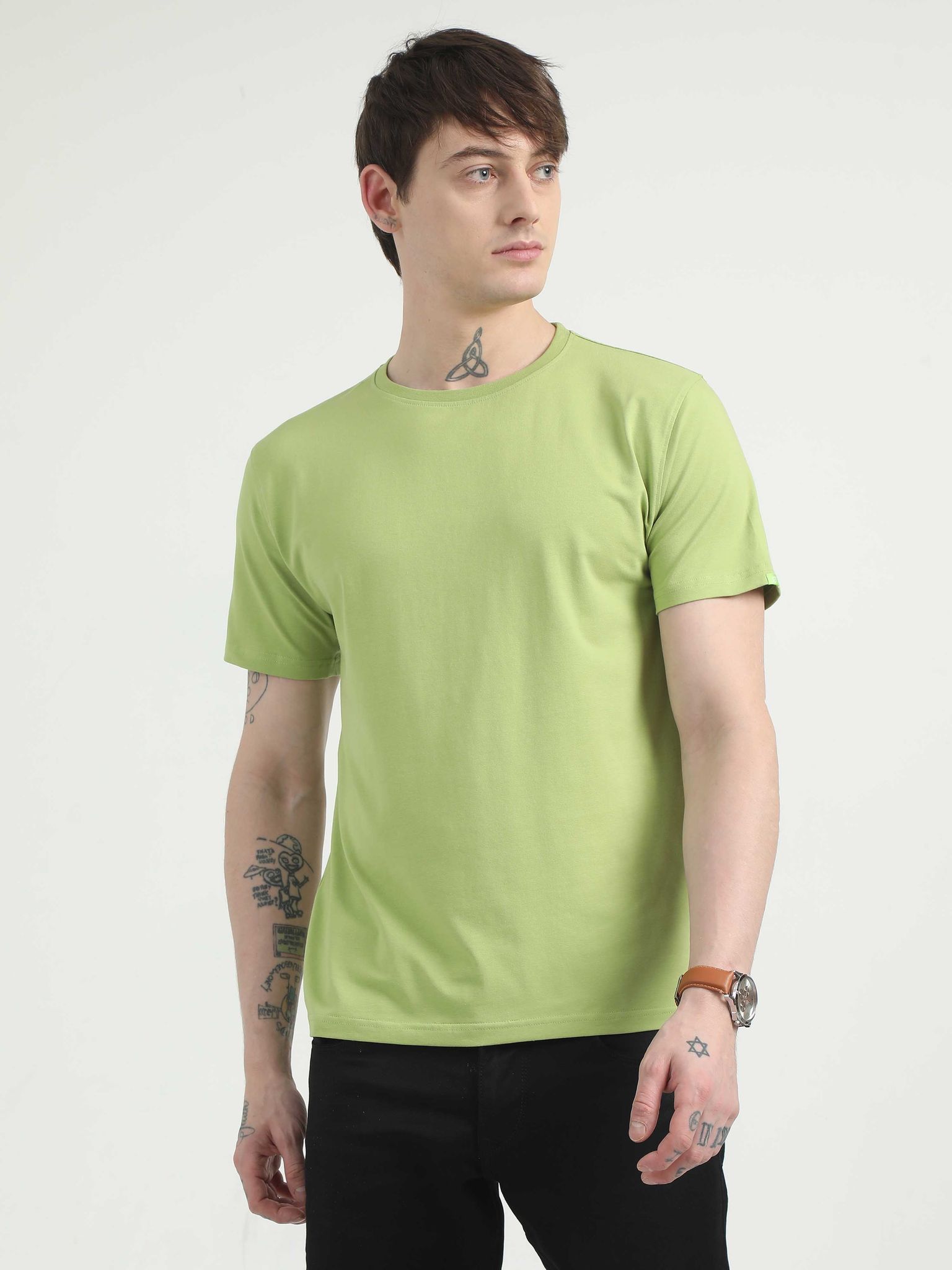 Caslay Organic - Olive Green Crew Neck Solid T-Shirt