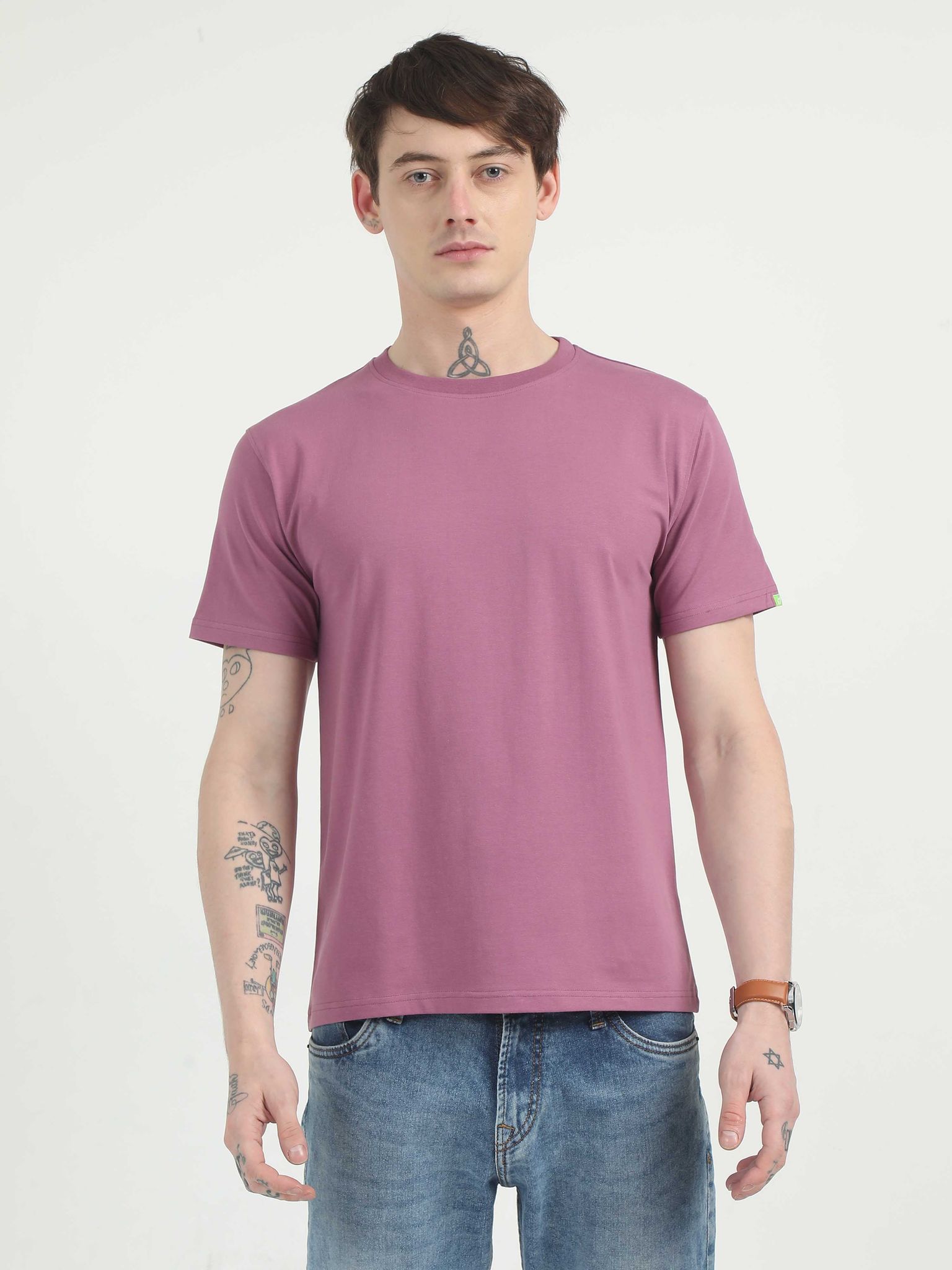 Caslay Organic - Purple Crew Neck Solid T-Shirt