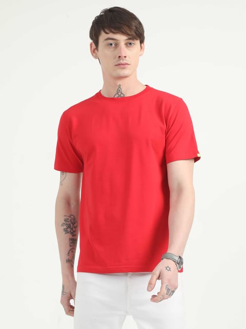 Caslay Organic - Red Crew Neck Solid T-Shirt