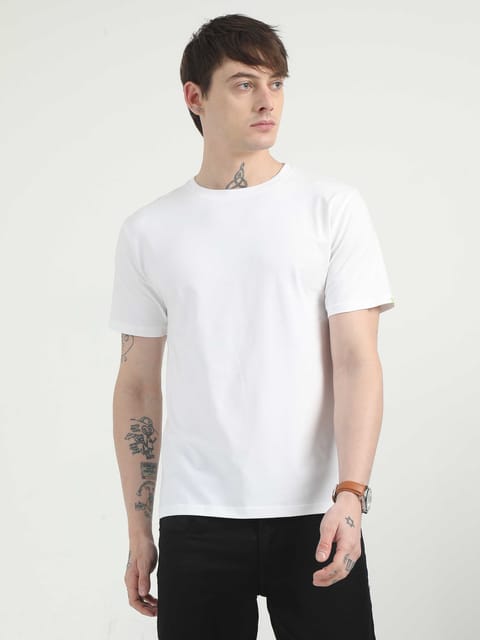 Caslay Organic - White Crew Neck Solid T-Shirt