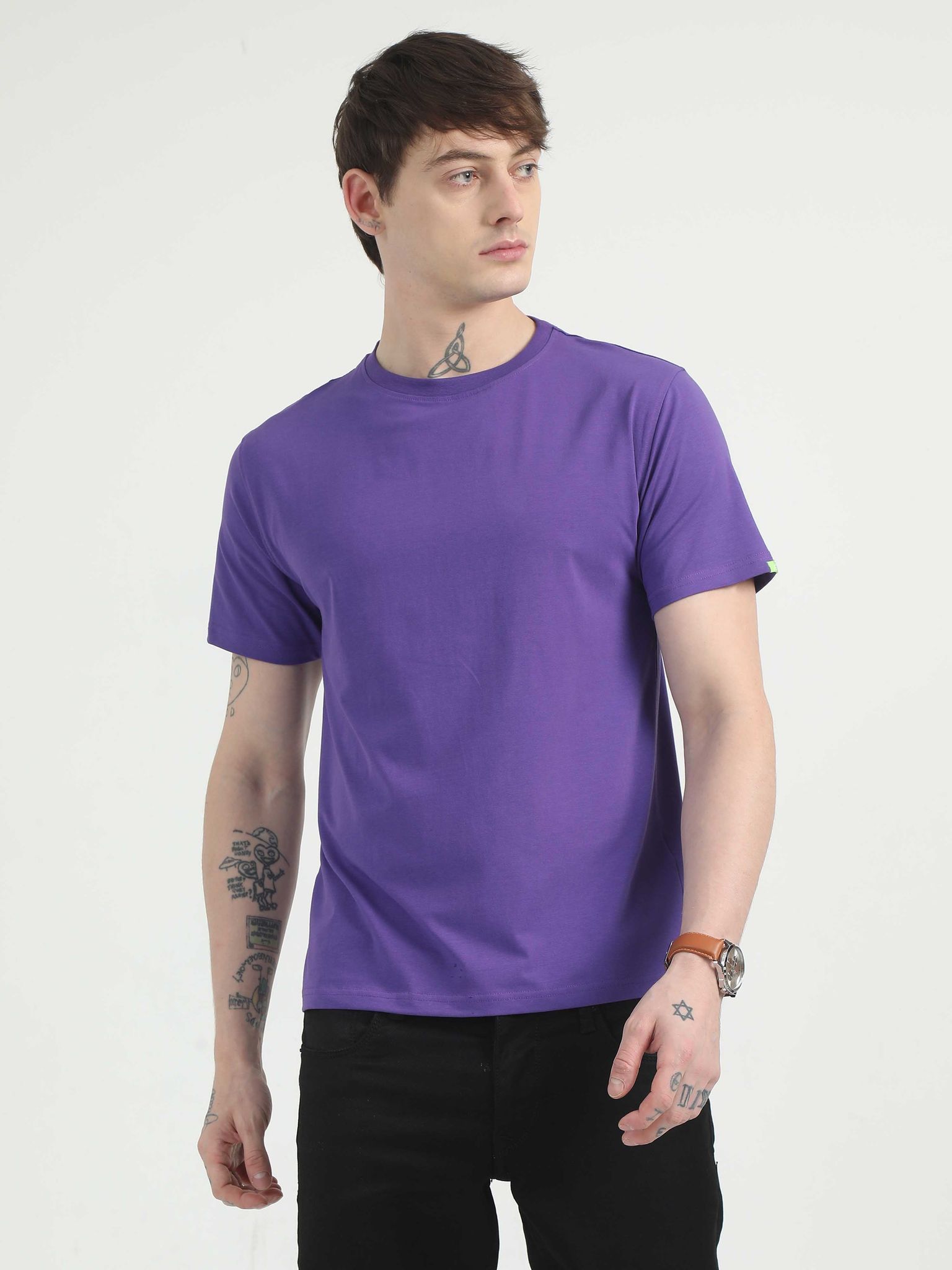 Caslay Organic - Prism Violet Crew Neck Solid T-Shirt