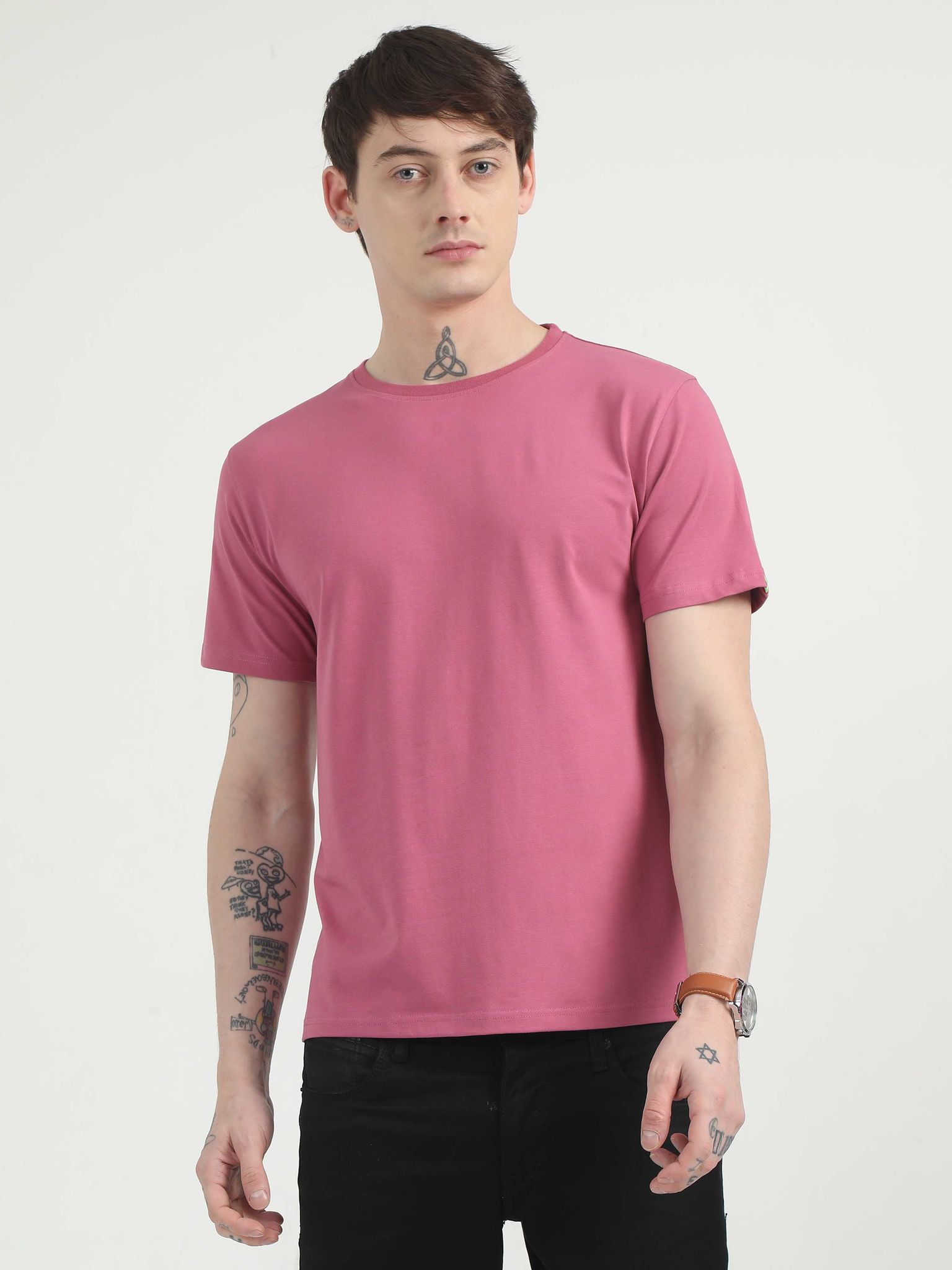 Caslay Organic - Red Violet Crew Neck Solid T-Shirt