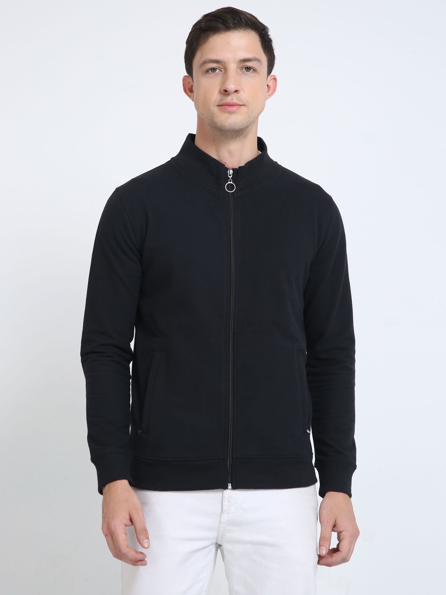 Sustainable Highneck  Zipper Jacket - Black