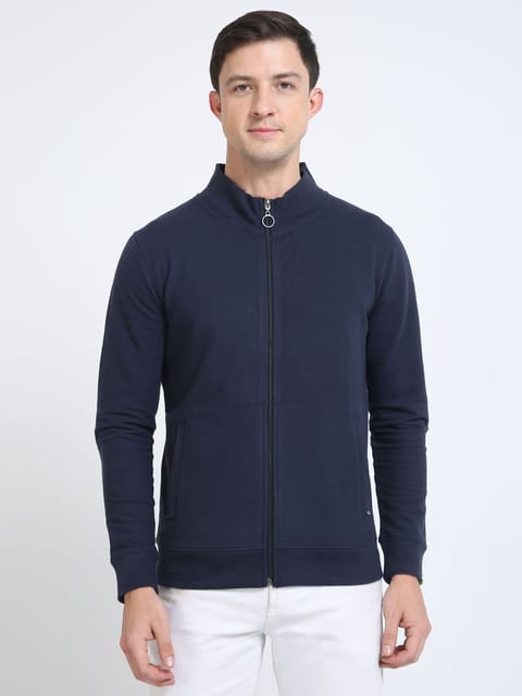 Sustainable Highneck  Zipper Jacket - Navy Blue