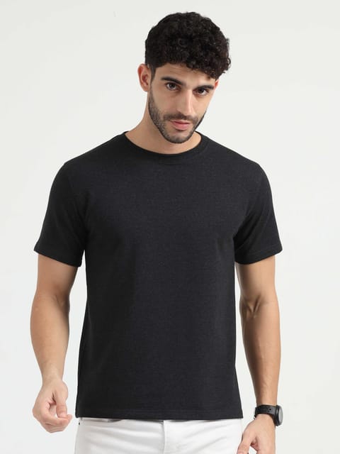 Caslay Sustainable - Charcoal Melange Crew Neck Solid T-Shirt