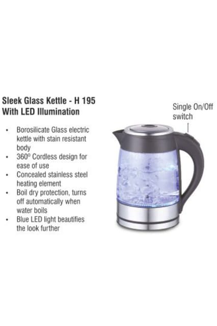 PUTHUSU SLEEK GLASS KETTLE WITH LED ILLUMINATION 1.8 LITER H 195