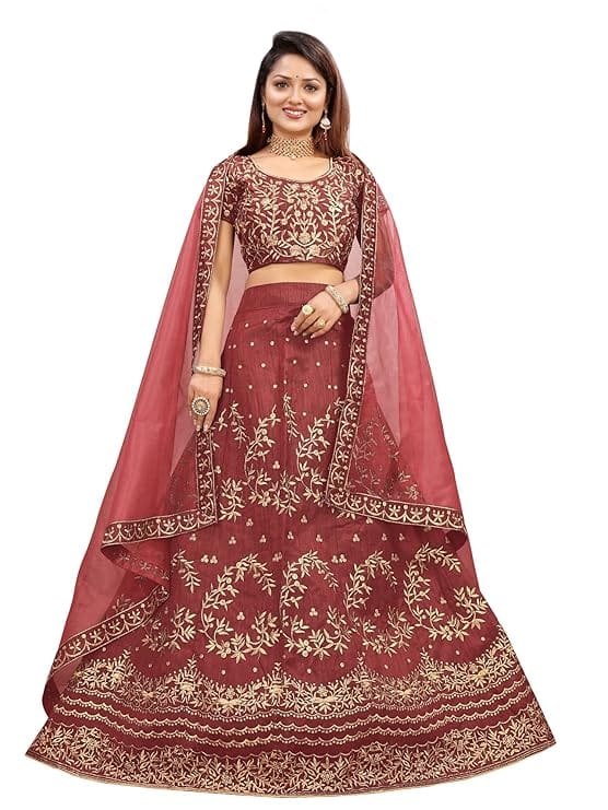 Julee Women Banglory Embroidered Semi Stitched Lehenga Choli And Dupatta Set Fozzy Lehenga-New