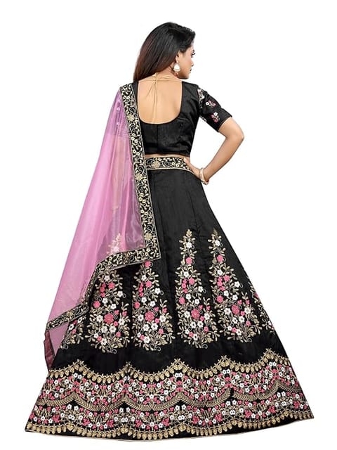 Julee Women Banglory Embroidered Semi Stitched Lehenga Choli And Dupatta Set Chundadi Lehenga-New