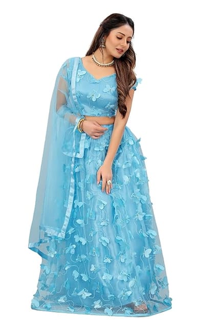 Julee Women'S Net Embroidered Semi-Stitched Lehenga Choli Titli Lh-New