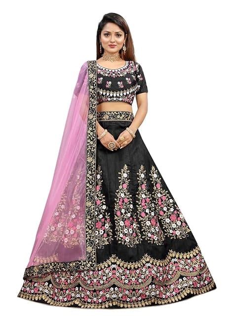 Julee Women Banglory Embroidered Semi Stitched Lehenga Choli And Dupatta Set Chundadi Lehenga-New