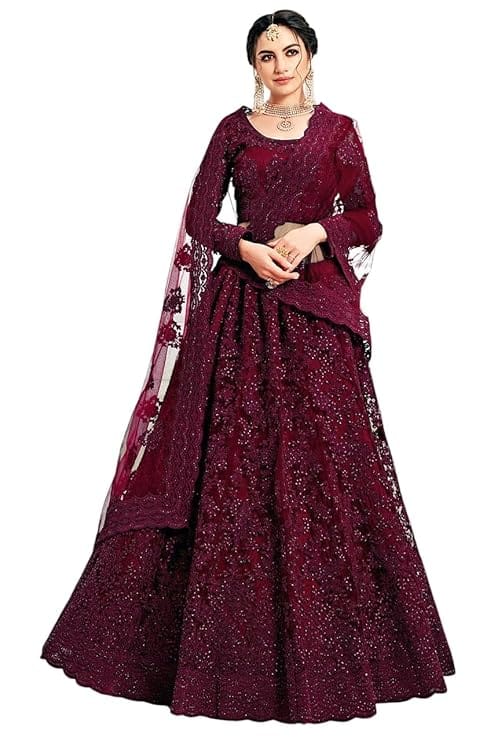 Julee Women'S Net Embroidered Semi-Stitched Lehenga Choli