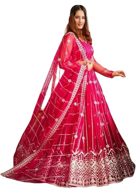 Fashion Basket Women's Net Semi-stitched Lehenga choli