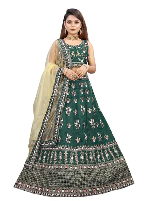 Julee Women Silk Embroidered Semi Stitched Lehenga Choli And Dupatta Set Deli