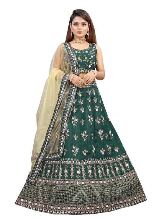 Julee Women Silk Embroidered Semi Stitched Lehenga Choli And Dupatta Set Deli