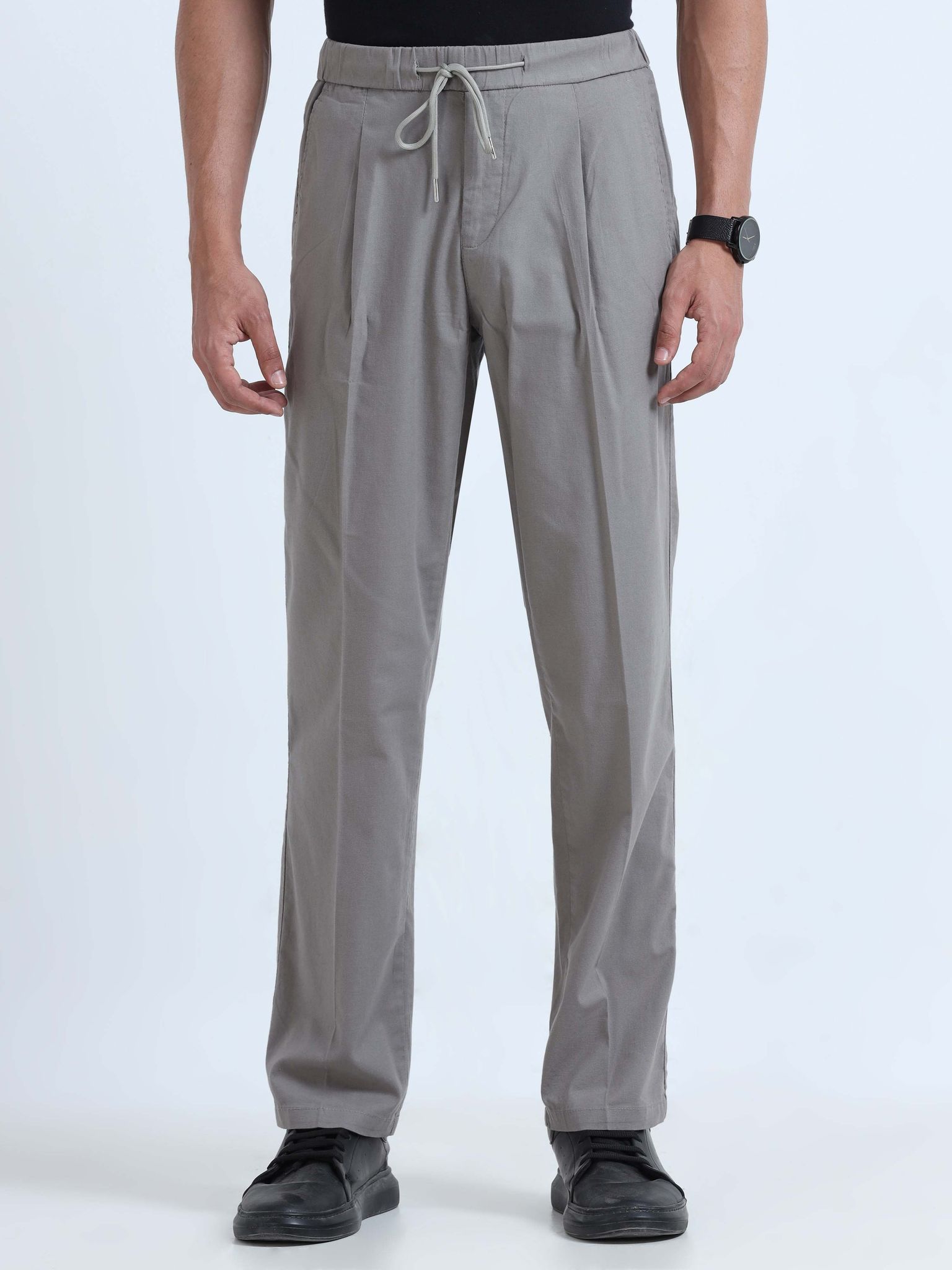 Men Lazy Linen Pleat Pant-Lt Grey